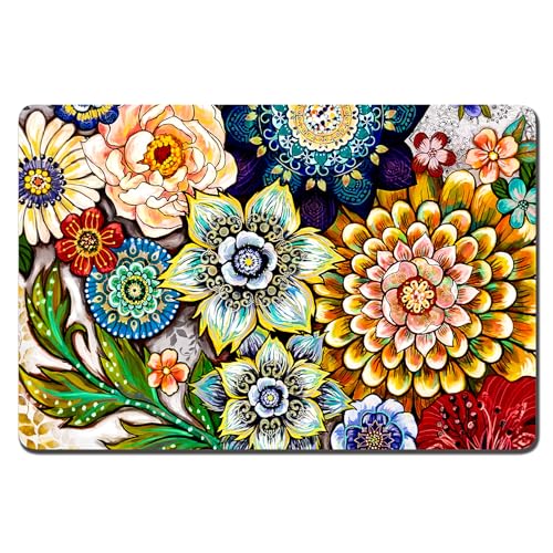 Rnivvi Hundefuttermatte, 30.5x48.3 cm, Blumen-Hundematte für Futter und Wasser, saugfähige Katzennapfmatte schützt Böden, Haustierfuttermatte, Mandala-Blumen-Haustier-Tischset von Rnivvi