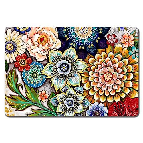 Rnivvi Hundefuttermatte, 40.6x61 cm, Blumen-Hundematte für Futter und Wasser, saugfähige Hunde- und Katzennapf-Matte schützt Böden, rutschfeste Gummi-Futtermatte, Mandala-Blumen-Haustier-Platzset bei von Rnivvi