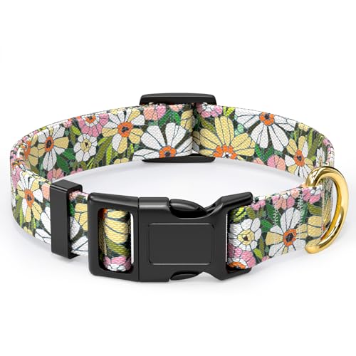 Rnivvi Hundehalsband für mittelgroße Hunde, niedliches Blumenmuster, strapazierfähig, verstellbar, Welpenhalsband mit Schnellverschluss-Schnalle für Mädchen und Frauen, Haustierzubehör zum von Rnivvi