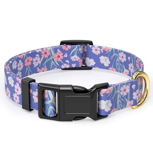 Rnivvi Hundehalsband für kleine Hunde, niedliches Blumenmuster, strapazierfähig, verstellbar, mit Schnellverschluss-Schnalle für Mädchen und Frauen, Haustierzubehör zum Spazierengehen, Laufen, Größe S von Rnivvi