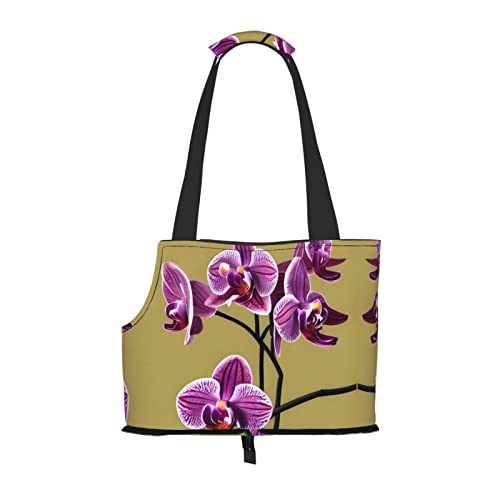 Schöne Orchideen tragbare Haustier-Schultertasche, idealer Begleiter für Haustiere auf Reisen, Tragfähigkeit 10 kg, Sichtöffnung, Design mit Kragenhaken von RoMuKa