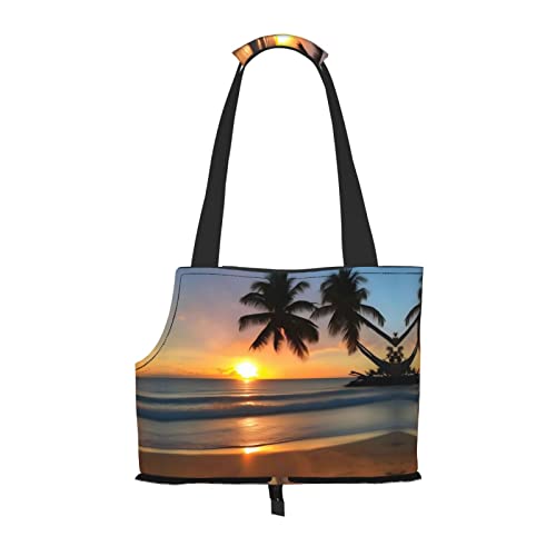 Sunset Beach tragbare Haustier-Umhängetasche, idealer Begleiter für Haustiere auf Reisen, Tragfähigkeit 10 kg, Sichtöffnung, Design mit Kragenhaken von RoMuKa