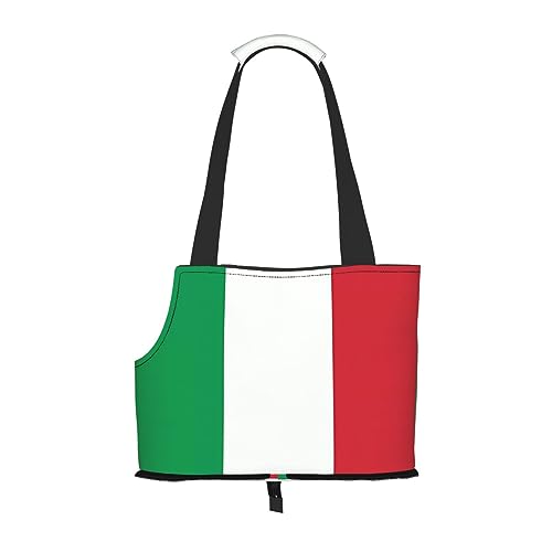 Tragbare Haustier-Schultertasche mit italienischer Flagge, idealer Begleiter für Haustiere auf Reisen, Tragfähigkeit 10 kg, Sichtöffnung, Design mit Kragenhaken von RoMuKa