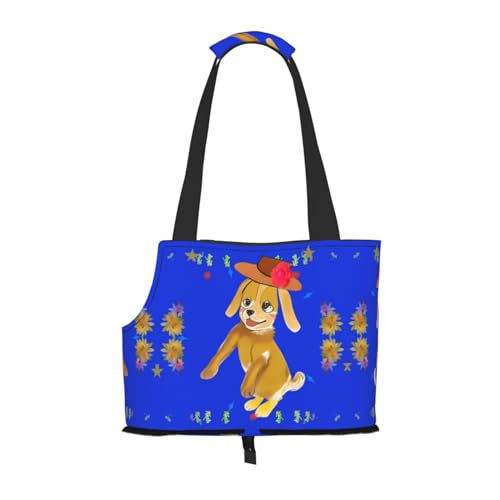 Tragbare Schultertasche für Haustiere, tanzender Cartoon-Hund, idealer Begleiter für Haustiere auf Reisen, Tragfähigkeit 10 kg, Sichtöffnung, Design mit Kragenhaken von RoMuKa