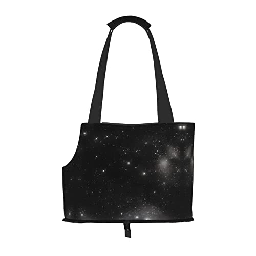 Tragbare Schultertasche mit Galaxie-Motiv, ideal für Haustiere auf Reisen, Tragfähigkeit: 10 kg, Design mit Halsband-Haken, Schwarz / Weiß von RoMuKa