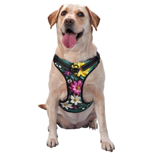 Flower Art Traction Vest Harness Dog Harness Medium Size Dog Pet Supplies Outdoor Travel Dog Walking von RoMuka