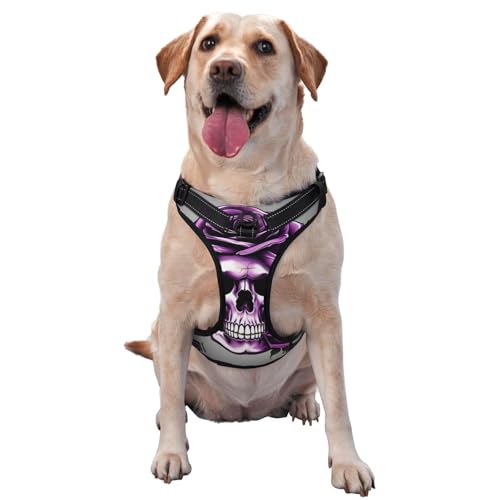 Hundegeschirr mit Totenkopf-Motiv, Violett, Größe M, für Outdoor-Reisen, Spaziergänge mit Hunden von RoMuka