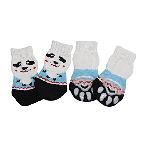 4 Stück Hundesocken Pfoten stoppen Lecken Griff rutschfeste, superweiche Hundepfoten Socken, rutschfeste Hundesocken, kleine Baumwollsocken für Hunde, warme Hundesocken für kleine Hunde, blau, weiß, L von Roadoor