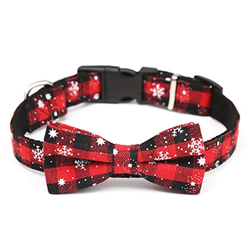 Hundehalsband für Kleine Mittlere Große Hunde Verstellbare Haustier Katze Halsbänder Katze Hund Weihnachten Schneeflocke Rot Grün Bowknot Halsband - Rot XS von Roadoor