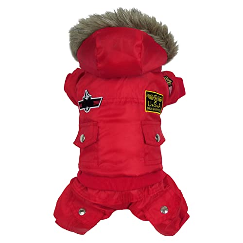 Hundemantel mit Kapuze Vier Beine Fleece Gefüttert Hundepufferjacke Winddicht Hund Wintermantel Weiche Hundejacke Winter für Mittlere Hunde & Große Hunde Rot 2XL von Roadoor