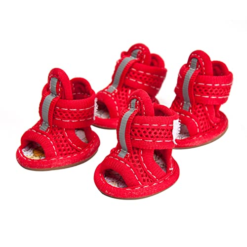 Hundesandalen einfarbig, rutschfest, Baumwolle, Haustier-Sandalen zum Wandern, Rot, 4#* von Roadoor