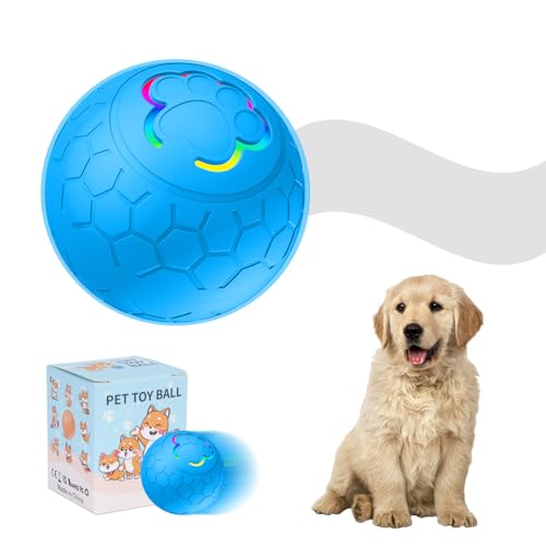 Interaktives Hunde Ball, Automatisch Beweglicher Ball Spielzeug mit LED-Leuchten für Welpen/kleine/mittlere Rassen, USB-aufladbar (Blau) von Roadoor