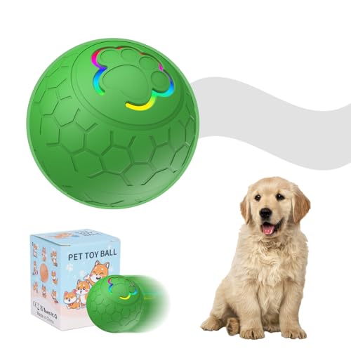 Interaktives Hunde Ball, Automatisch Beweglicher Ball Spielzeug mit LED-Leuchten für Welpen/kleine/mittlere Rassen, USB-aufladbar (Grün) von Roadoor