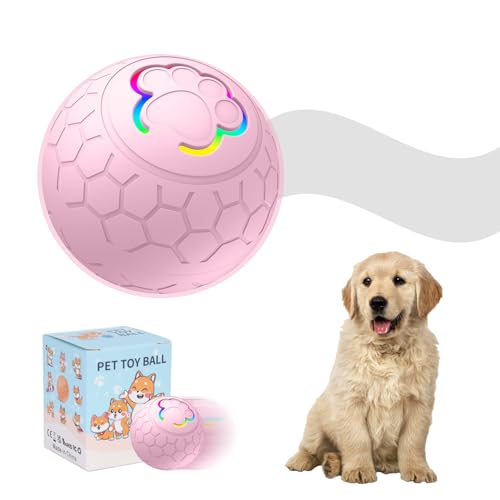 Interaktives Hunde Ball, Automatisch Beweglicher Ball Spielzeug mit LED-Leuchten für Welpen/kleine/mittlere Rassen, USB-aufladbar (Rosa) von Roadoor