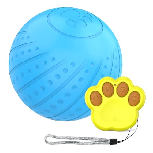 Interaktives Hundespielzeug Ball, Fernsteuerung Automatisch Beweglicher Ball Spielzeug mit LED-Leuchten für Welpen/kleine/mittlere Rassen, USB-aufladbar (Blau) von Roadoor