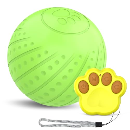 Interaktives Hundespielzeug Ball, Fernsteuerung Automatisch Beweglicher Ball Spielzeug mit LED-Leuchten für Welpen/kleine/mittlere Rassen, USB-aufladbar (Grün) von Roadoor