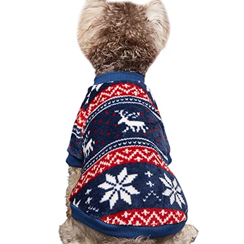 Pet Apparel Warmhalte-zarte Textur Waschbar Elch Schneeflocke Print Hundepullover Winter Kleidung für Outdoor Dunkelblau S von Roadoor