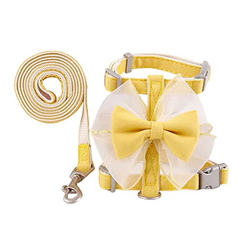 Roadoor Harness Leash Set High Elasticity Dress-Up Lightweight Bowknot Cute Dog Dress Puppy Mesh Harness for Party Yellow M von Roadoor