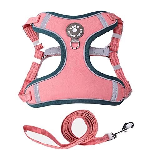 Roadoor Harness Leash Set Soft Reflective Strip Breathable Harness Walking Dogs Chest Strap Vest compatible with Hanging Pink S von Roadoor