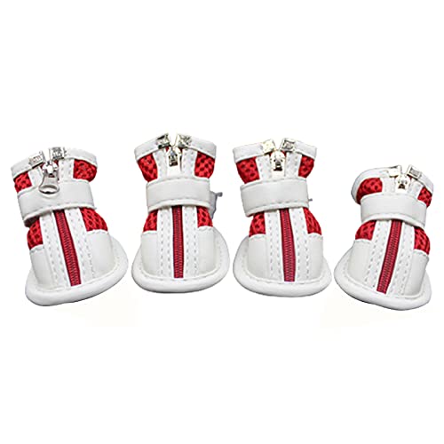 Schneeschuhe für Hunde, Pfoten Hundeschuhe Haustier Welpen Teddy Mesh Reißverschluss Sneakers Atmungsaktiv Magic Tape Verschluss Katze Hund Schuhe - Rot 01 von Roadoor