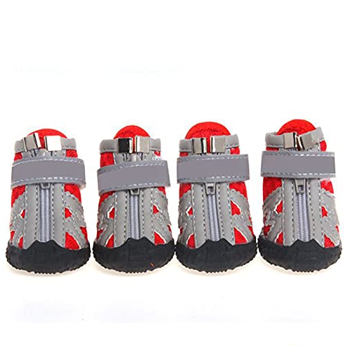 Schneeschuhe für Hunde, Pfoten Hundeschuhe Hundeschuhe Reflektierend Atmungsaktiv Netzstoff Reißverschluss Welpe Sport Stiefel für Spaziergänge Welpe Schuhe mit magischem Aufkleber für Outdoor - Rot 3 von Roadoor