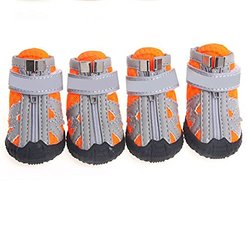 Schneeschuhe für Hunde, Pfoten Hundeschuhe Hundeschuhe Reflektierend Atmungsaktiv Netzstoff Reißverschluss Welpen Sport Stiefel für Spaziergänge Welpen Schuhe mit Magic Aufkleber für Outdoor - Orange von Roadoor