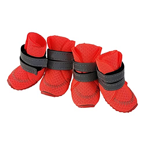 Schneeschuhe für Hunde, Pfotenabdrücke, Haustierschuhe, einfarbig, rutschfest, atmungsaktiv, Netz-Stiefel für Sommer, Haustierstiefel, Band-Design für Frühling – Orange 70 von Roadoor