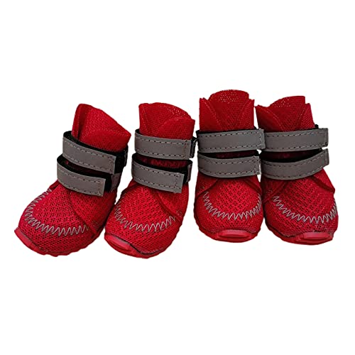 Schneeschuhe für Hunde, Pfotenabdrücke, Haustierschuhe, einfarbig, rutschfest, atmungsaktiv, Netz-Stiefel für Sommer, Haustierstiefel, Band-Design für Frühling – Rot 55 von Roadoor