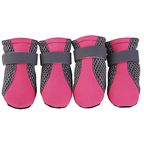 Schneeschuhe für Hunde, Pfotenabdrücke, Hundeschuhe, rutschfeste weiche Sohle, atmungsaktives Mesh, verstellbare Riemen, Stiefel - Rosa XL von Roadoor