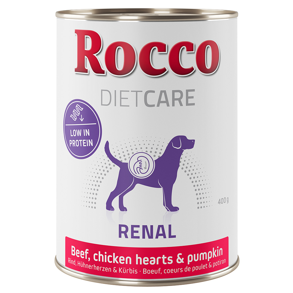 10 % Rabatt! Rocco Diet Care Nassfutter 6 x 400 g oder Trockenfutter 1 kg  Nassfutter: Renal Rind mit Hühnerherzen & Kürbis 400 g von Rocco Diet Care