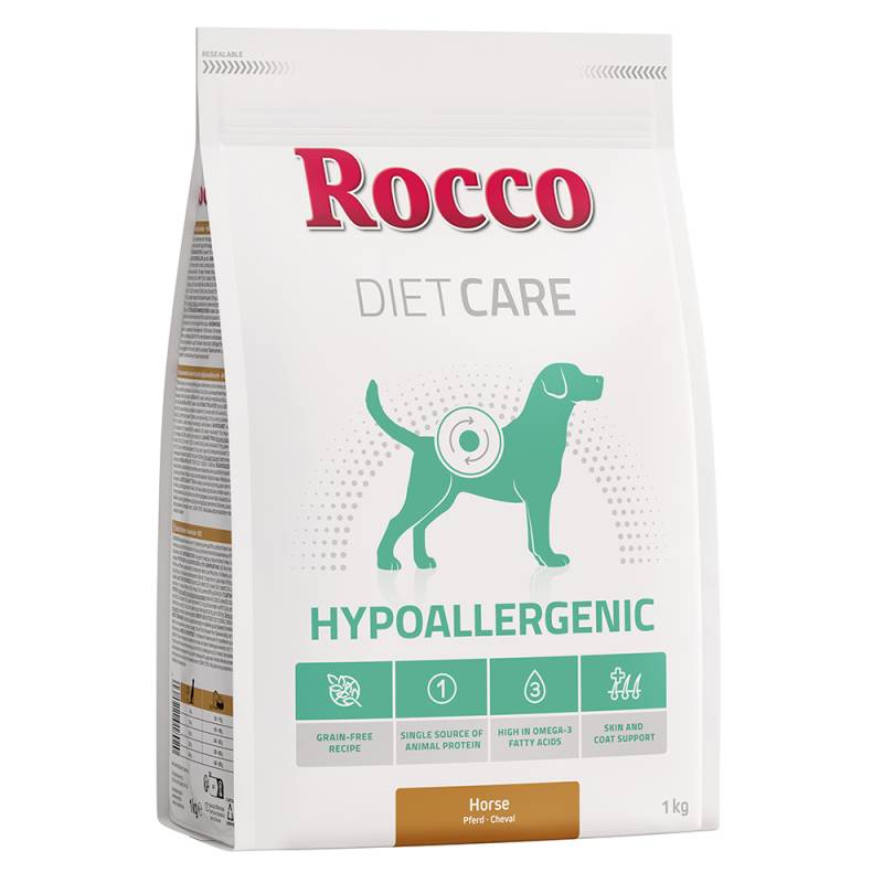 10 % Rabatt! Rocco Diet Care Nassfutter 6 x 400 g und Trockenfutter 1 kg  Trockenfutter: Hypoallergen Pferd 1 kg von Rocco Diet Care