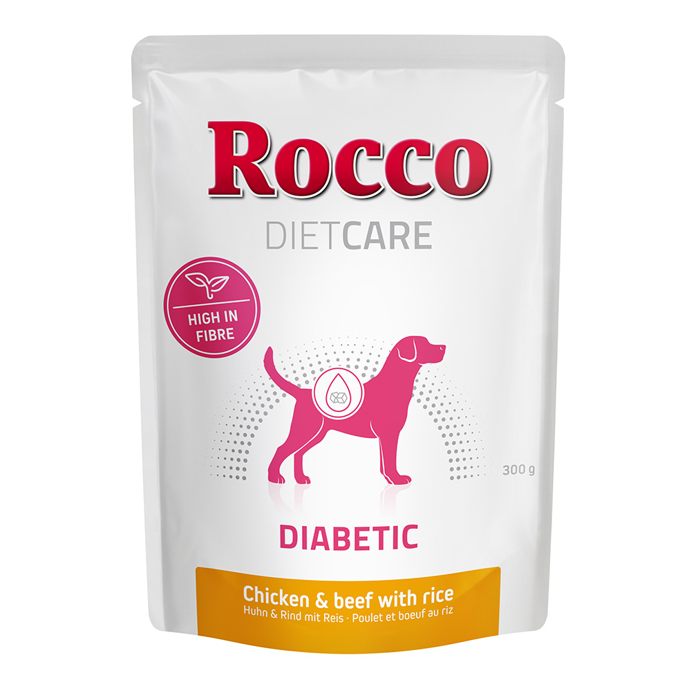 Rocco Diet Care Nassfutter Beutel 6 x 300g zum Probierpreis! Nassfutter: Diabetic Huhn & Rind mit Reis 300 g - Pouch von Rocco Diet Care