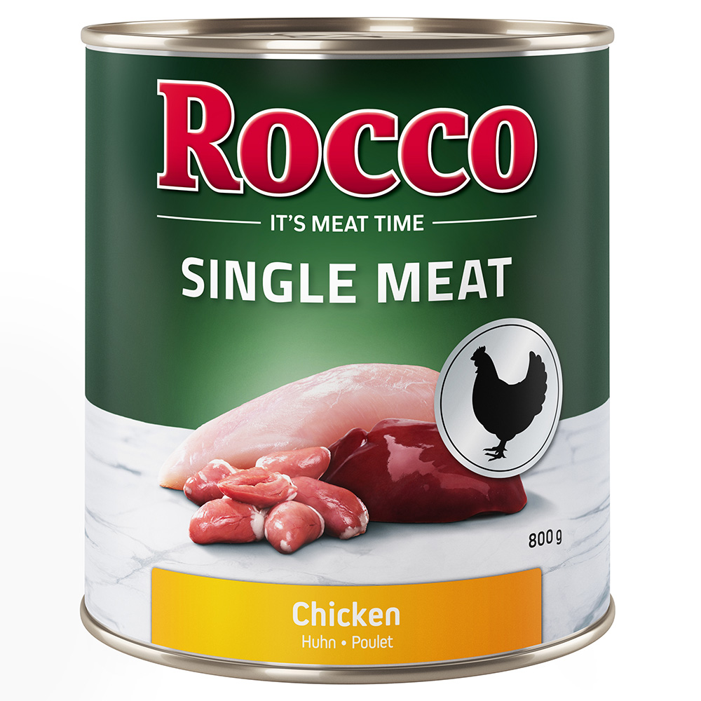 20 + 4 gratis! Sparpaket Rocco Single Meat 24 x 800 g Huhn von Rocco