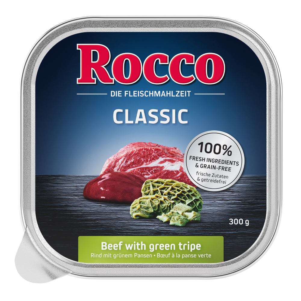 8 + 1 gratis! Rocco Classic oder Menü Schale 9 x 300 g - Classic Rind mit Grünem Pansen von Rocco