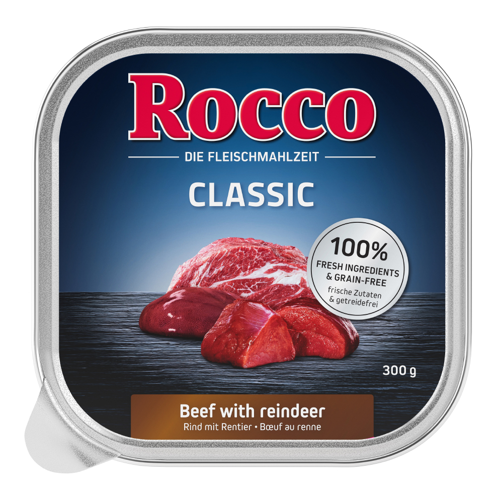 8 + 1 gratis! Rocco Classic oder Menü Schale 9 x 300 g - Classic Rind mit Rentier von Rocco