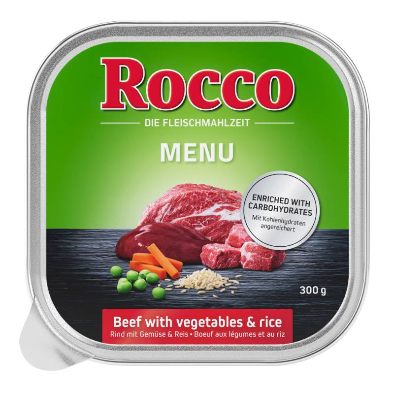 8 + 1 gratis! Rocco Classic oder Menü Schale 9 x 300 g - Menü Rind mit Gemüse & Reis: von Rocco