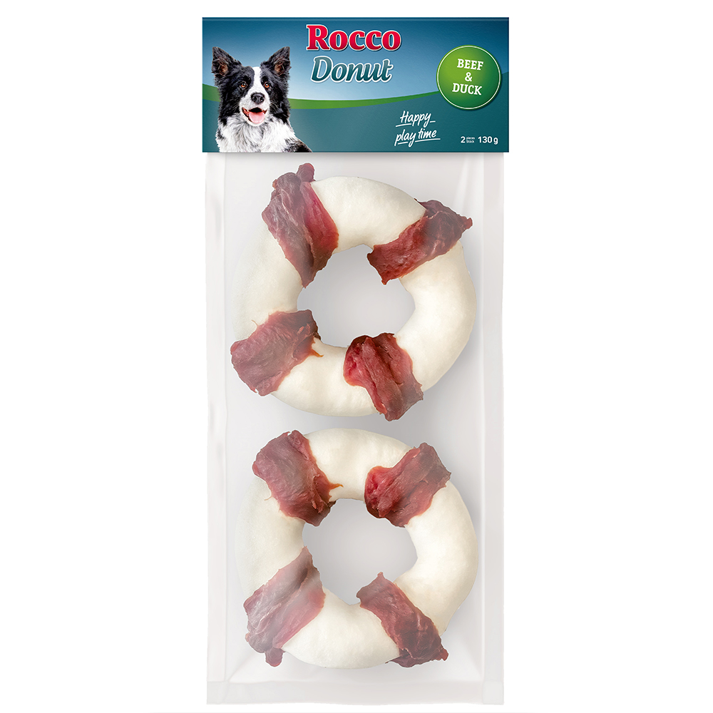 Limited Edition: Rocco Donut aus Rinderhaut - Mixpaket: 2 x 2 Stück: 2 x Hühnerfleisch, 2 x Entenfleisch (260 g) von Rocco