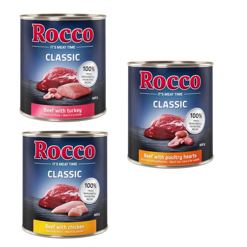 Rocco Classic Probiermix 6 x 800 g - Geflügel-Mix: Rind/Huhn, Rind/Geflügelherzen, Rind/Pute von Rocco