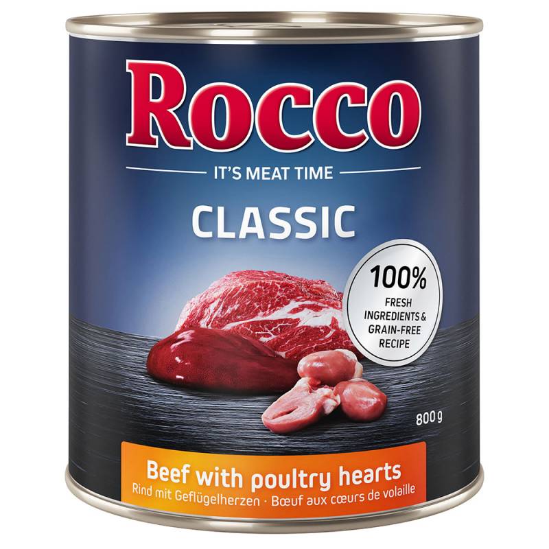 Sparpaket Rocco Nassfutter Classic 24 x 800g - Rind mit Geflügelherzen von Rocco