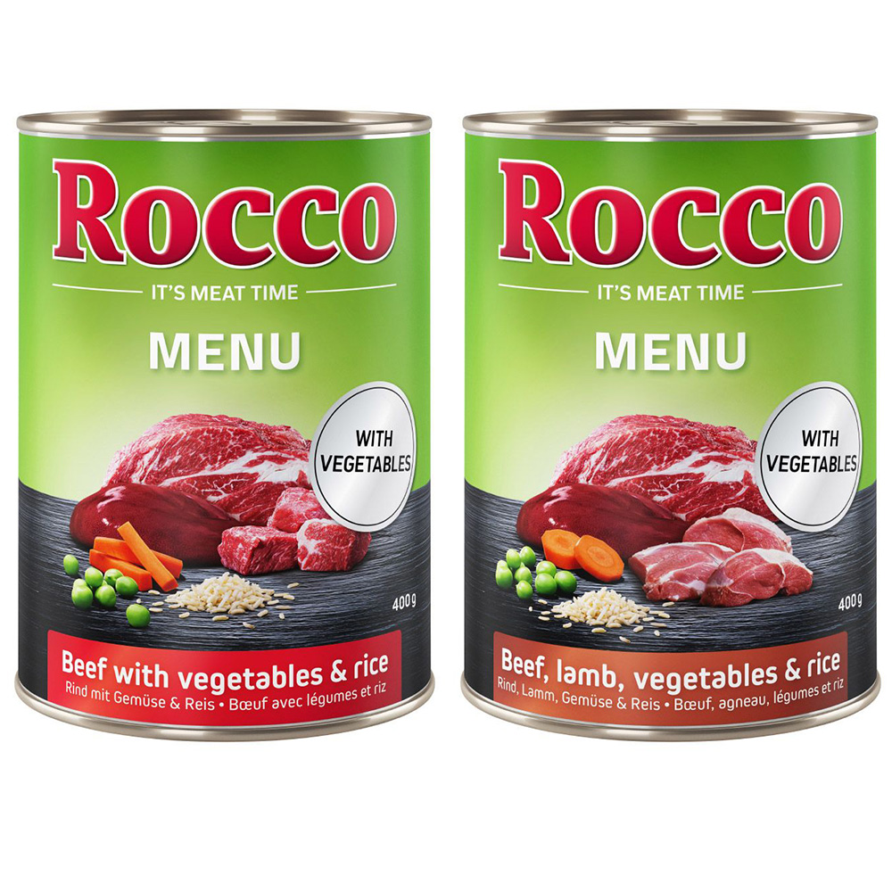 Top-Angebot Rocco Menü 24 x 400 g / 800 g  - 24 x 400g: Mix - Rind & Rind mit Lamm von Rocco