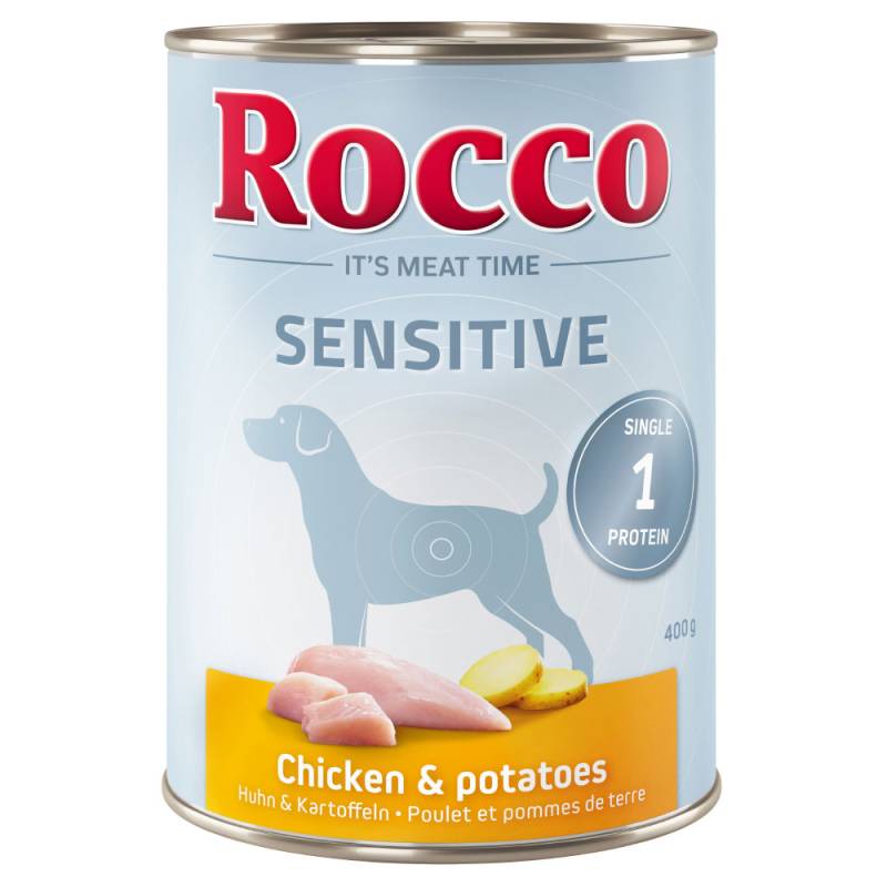 Sparpaket Rocco Sensitive  24 x 400 / 800 g 24 x 400 g: Mixpaket 6xHuhn, 6xLamm, 6xWild & 6xTruthahn von Rocco