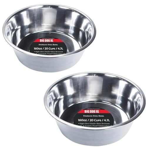 Rocky Mountain Goods Extra große Hundenäpfe für große Hunde (2 Stück) – 4535.9 g / 20 Tassen Edelstahl Hundenapf für Futter oder Wasser – große Kapazität – XL Indoor/Outdoor Hundenapf – leicht zu von Rocky Mountain Goods