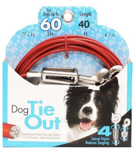 Rocky Mountain Goods Hundeleinenkabel mit Feder – Stahlseil für große Hunde bis zu 27,2 kg – 4 Drehpunkte reduzieren Verheddern – starkes Vinyl – leicht zu öffnende, drehbare Clips (1,2 m) von Rocky Mountain Goods