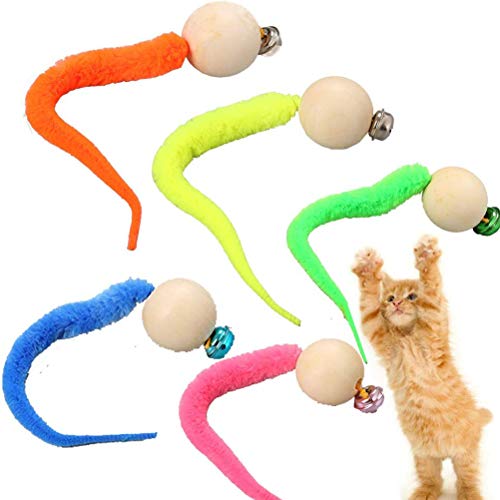 Roexboz 5 Stück Katzenwurm-Teaser und Trainingsgerät, interaktiver Ball, Katzenball, Plüsch-Simulationsspielzeug für Katzen, Kätzchen, Katzen, Kätzchen von Roexboz