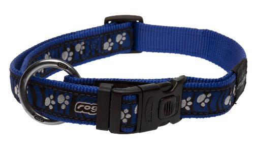 Rogz Fancy Dress Hundehalsband, 2,5 cm, Zebra-Pfoten auf blauem Design von Rogz