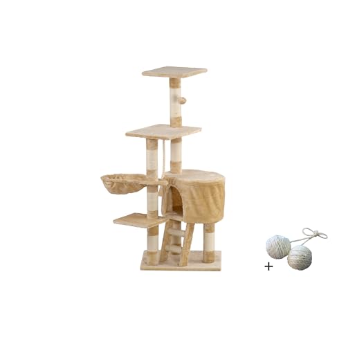 Rohrschneider Katzenbaum 120 cm mit Spielball - beige Plüsch - Stabiler Katzenkratzbaum für Katzen von Rohrschneider