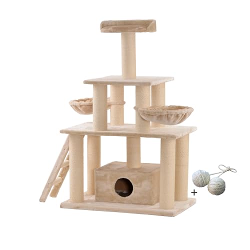 Rohrschneider Katzen-Kratzbaum Ginni XXL inkl. Spielballset – Stabiler Baum mit Natursisal, extra Dicke Holme, ideal für große oder mehrere Katzen von Rohrschneider