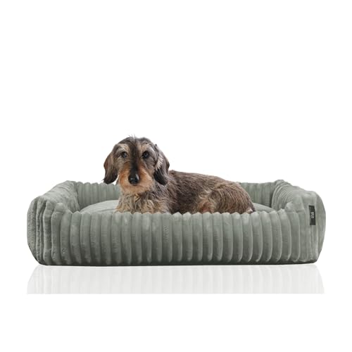 Rohrschneider Kuschelsofa Deluxe Hundebett | rutschfeste Unterseite | Korb für kleine und mittelgroße Hunde und Katzen aus weichem Cordstoff | Maße T 50 x B 70 x H 15 cm | grau von Rohrschneider