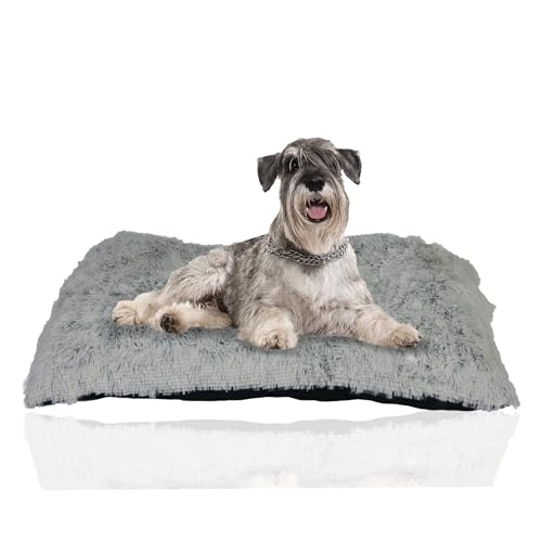 Rohrschneider Schlafkissen für Hunde aus Plüsch | Hundekissen waschbar | gemütliches Hundebett | Kuschelkissen für kleine und mittelgroße Hunde | Eckig |100 x 72 x 8 cm | grau von Rohrschneider