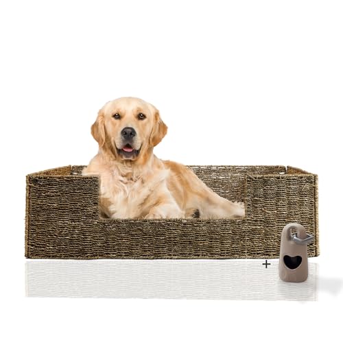 Rohrschneider Tierbett Micado | Hundebett mittelgroße Hunde | Katzenbett | waschbar bei 30°| Naturmaterial Seegras Gr. 2 (B 88 x T 57 x H 25cm) von Rohrschneider